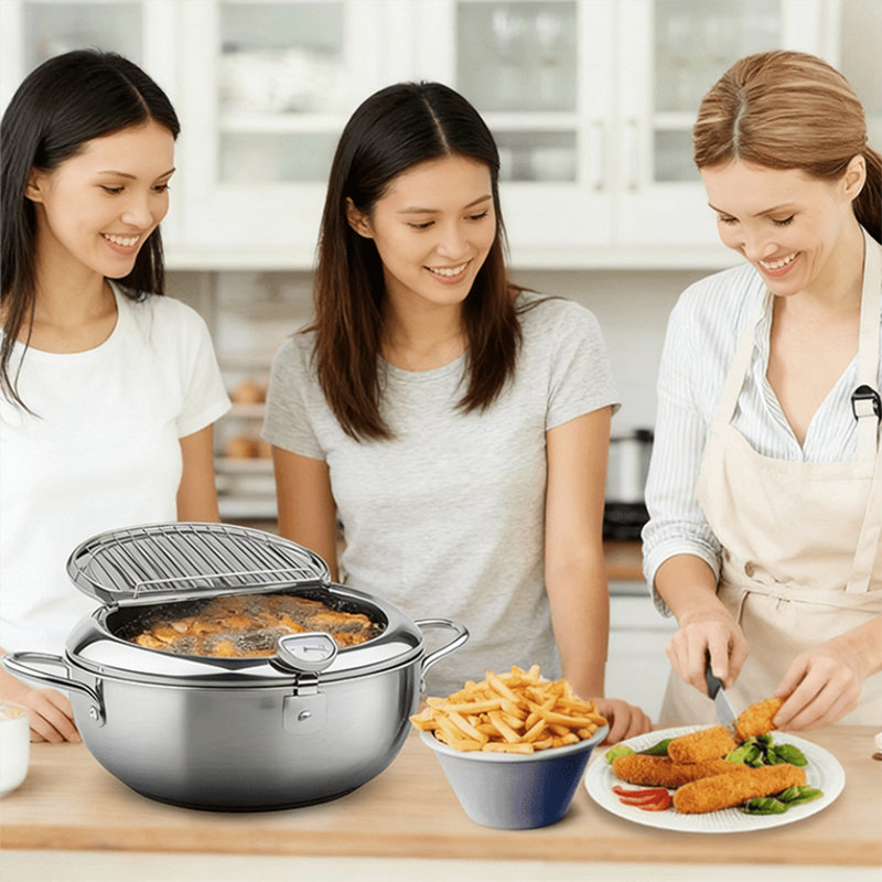 Stainless Steel Deep Fryer Pot With Oil Draining Rack And Thermometer
