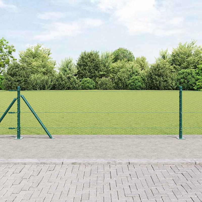Vidaxl Fence With Posts PVC-Coated Steel, Green, 120cm H x 2500cm W x 3.2cm D