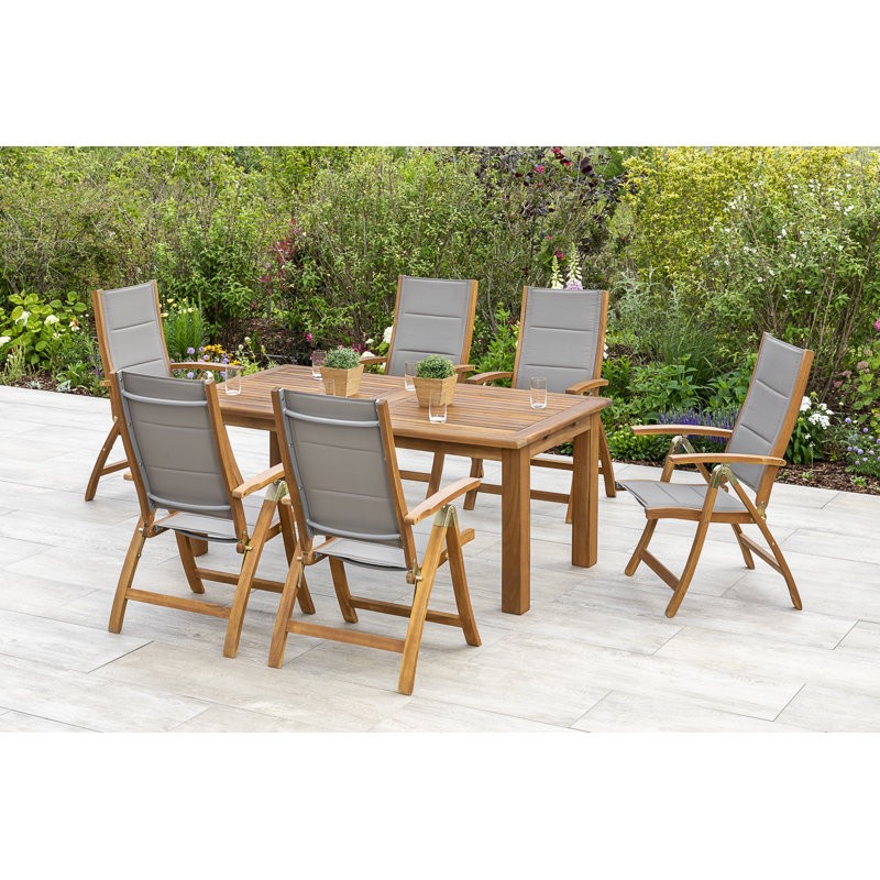 Brittini 6 - Person Acacia Wood Patio Dining Set with Rectangular Table