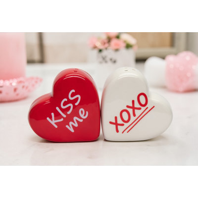 Kiss Me And XOXO Heart Shaped Salt And Pepper Shaker Set