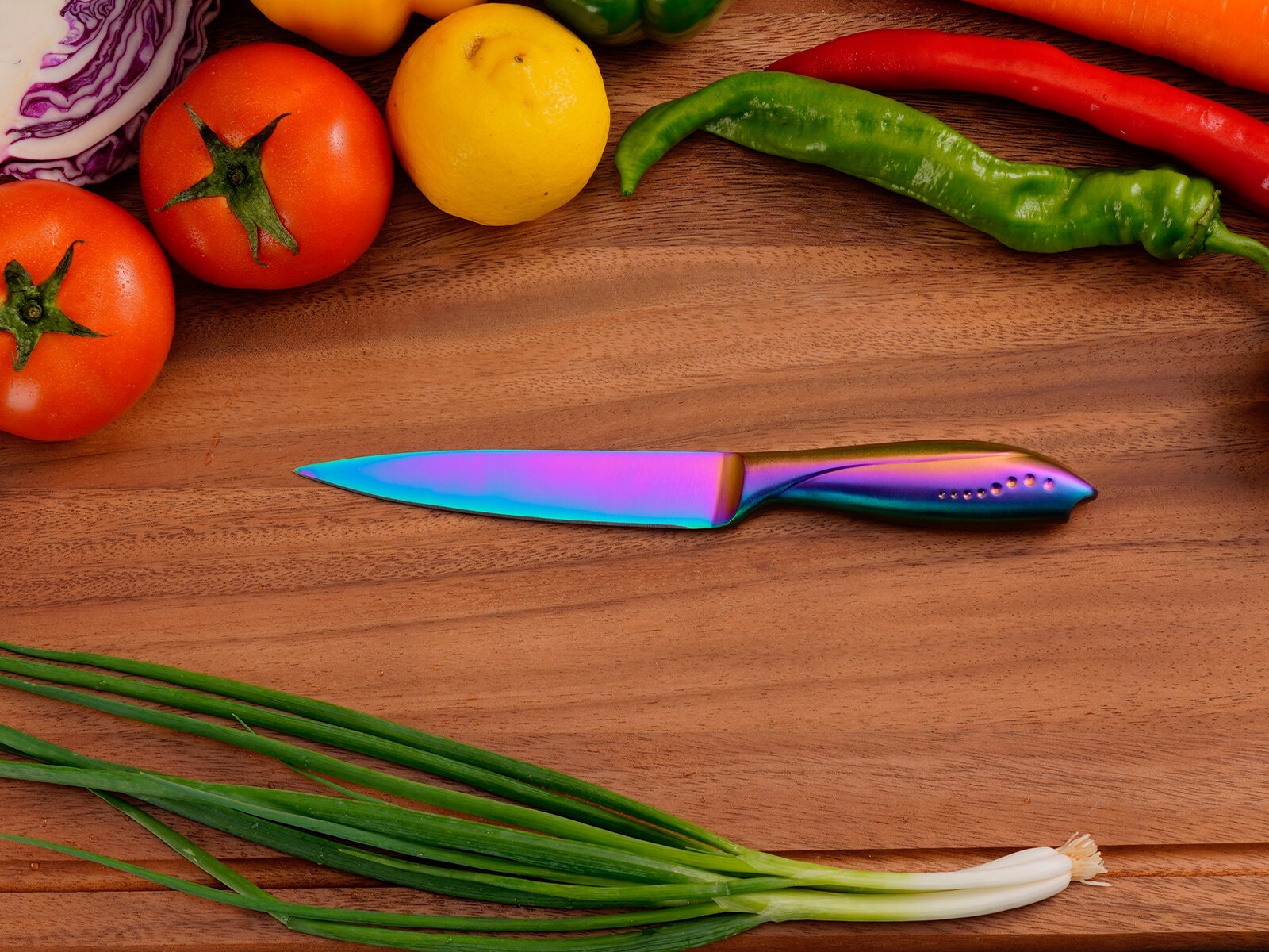 WELLSTAR Kitchen Knife Set 3 Piece, Razor Sharp German Stainless Steel Blade and Comfortable Handle with Rainbow Titanium Coated, Chef Santoku Paring