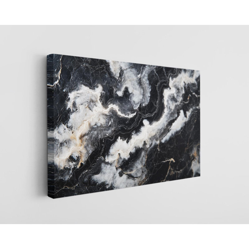 Reproduction sur toile de haute qualité noir et blanc marbré - décoration murale fabriquée à la main - art élégant - cadeau - reproduction murale, reproduction de peinture