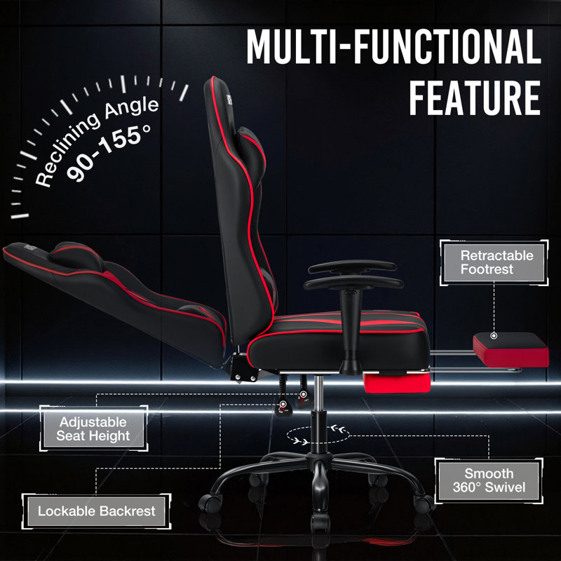 Ergonomic Massage Gaming Chair With Adjustable Armrests, Red