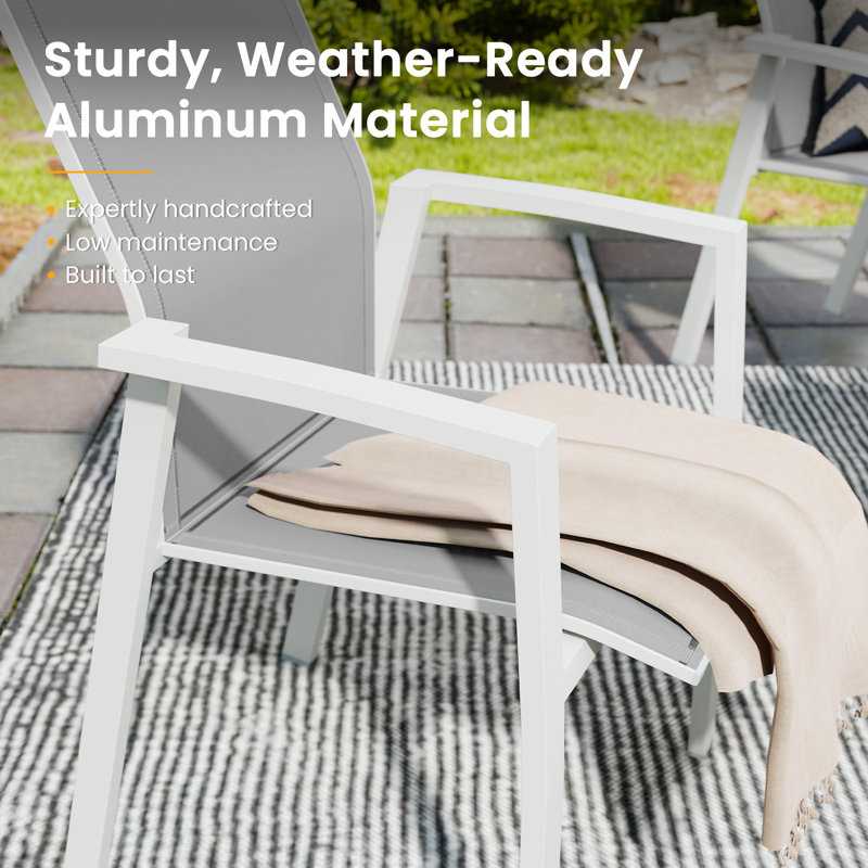 Chaise de patio empilable en aluminium Stemple, entièrement assemblée, Blanc, 6