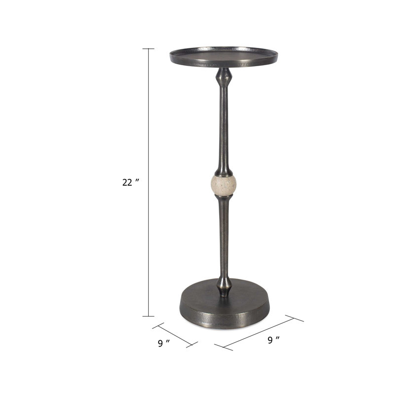Table d'appoint Acy, plateau en métal 9 po, insert rond en travertin, bronze foncé