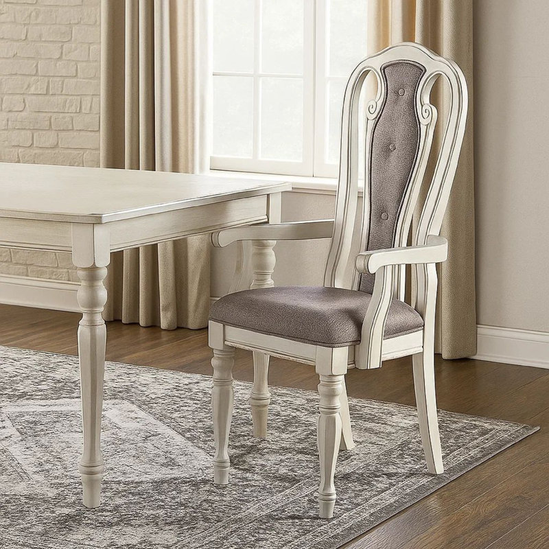 Tabatiere 19.5'' H Tufted Fabric Upholstered Armchair, Cream