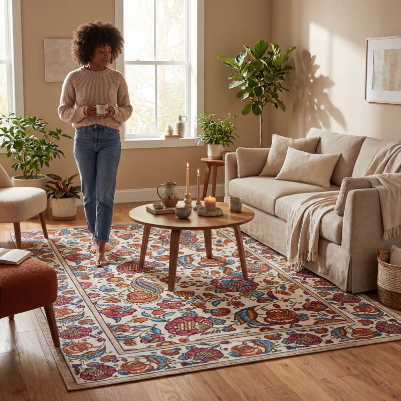  Delara Floral & Paisley Washable Rug, Rectangle 5' x 7'