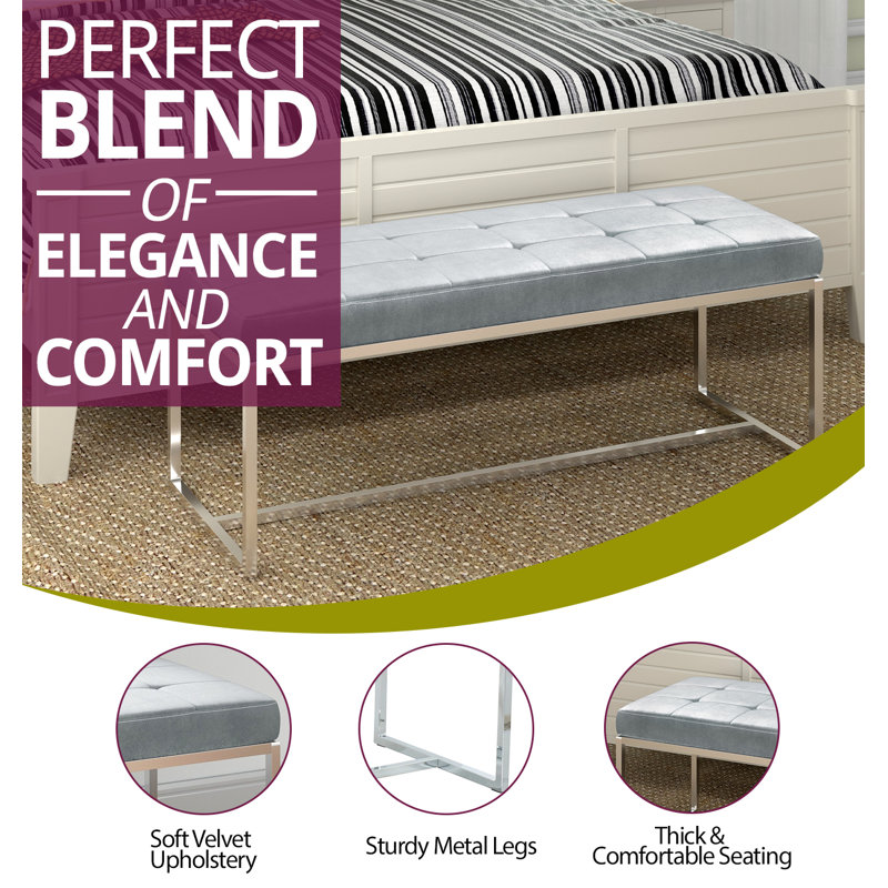 Bundoran Velvet Upholstered Bench, Silver Grey
