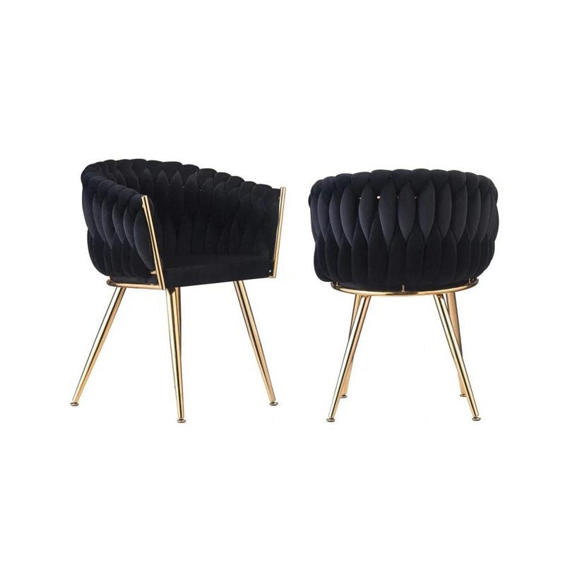 Single Velvet Upholstered Dining Chair | Arm Chair | Metal Legs, Black, 1