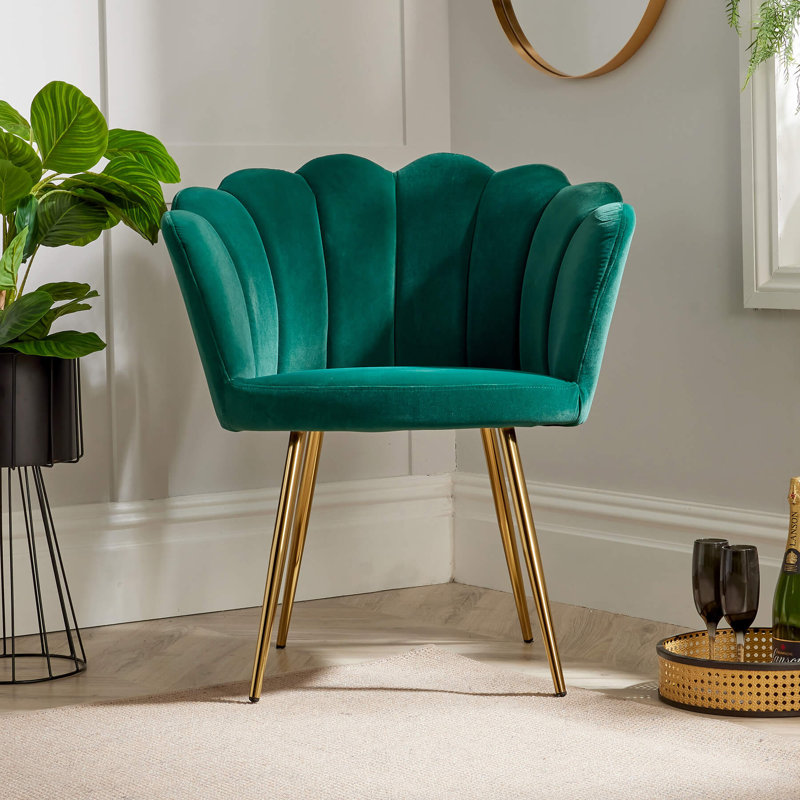 Bruning Scallop Velvet Barrel Accent Chair, Green