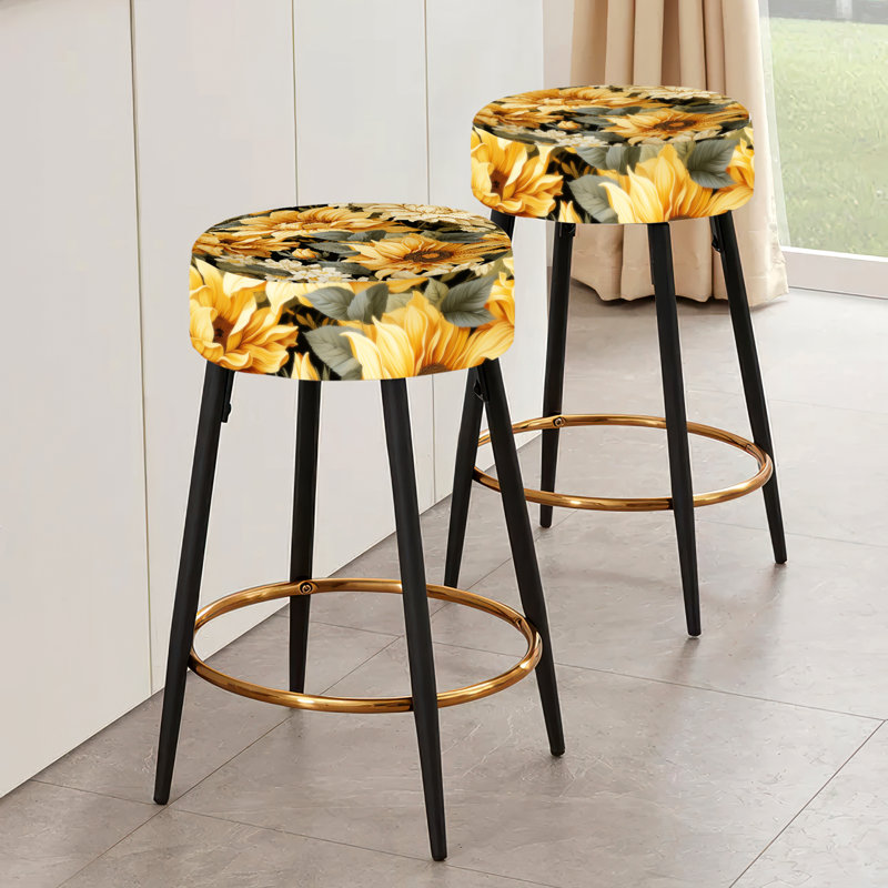 Ensemble de 2 tabourets de bar à motif de tournesol jaune rustique
