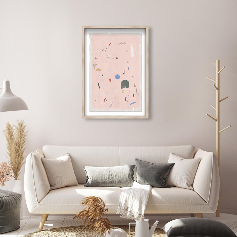 Oliver Gal Pieces of Me Blush Abstract - Luxury Shadowbox Framed Wall Art, 38" H x 26" W, Cream