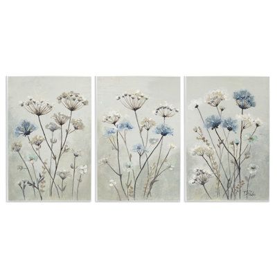 Muted Dandelions & Wildflowers 3 Piece Wall Plaque Art Set, design by PATRICIA PINTO