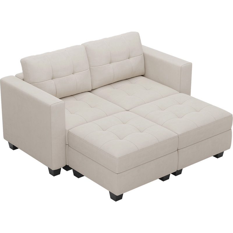 Canapé-lit modulaire en velours avec coussins et rangement Soneson, Velours beige