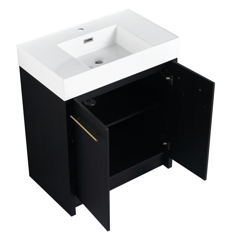 30 Inch Freestanding Bathroom Vanity Resin Sink, Calmly Soft Closing Door, Modern Fashion Sense, Black Chestnut, Abundant Storage Feature, Plywood 30" With Sink & Elegancy Flavor, Sufficient Factor,