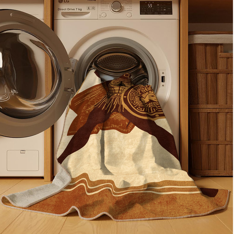 Tapis traditionnel lavable à la machine à look rétro de style spartan Warrior Takengon en brun - beige, 7 x 10