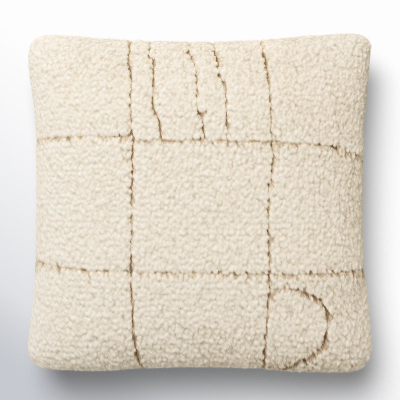 Ivory Wool and Cotton Square Throw Pillow