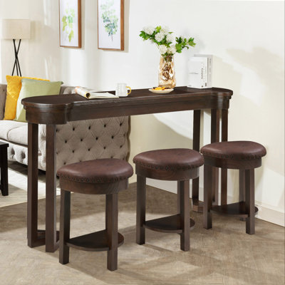 Arianell 4-Piece Bar Table Set With 3 Upholstered Stools, Solid Wood Breakfast Table Counter Height Dining Table Set With Chairs by Red Barrel Studio