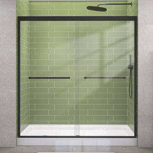 68" - 72'' W X 72'' H Double Sliding Shower Door Semi-Frameless Bypass Door Modern Aluminum Door With Clear Tempered Glass