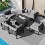 Gillet 7 Piece Patio Outdoor Aluminum Furniture Set with Gas/Propane Fire Pit Table, 29'' Extra Large Luxury Sectional Conversation Set