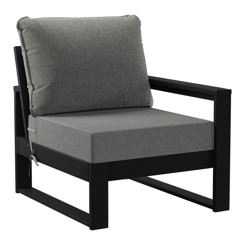 Chaise de patio à accoudoirs droits avec cadre, Gris, Noir, noir, noir, noir