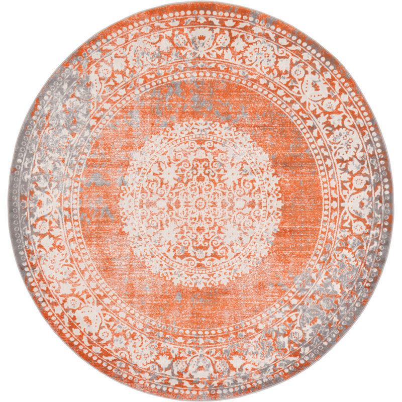 Malynn Oriental Area Rug, Orange, Round 6'1"