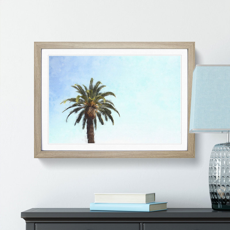 Lone Palm Tree - Picture Frame Graphic Art Print, Oak Framed, 33cm H x 45cm W x 2cm D