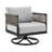 Scotia 3 Piece Patio Outdoor Swivel Seating Set In Black Aluminum With Grey Rope And Cushions