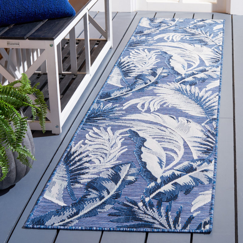 Mazzola Floral Light Blue/Dark Blue Indoor / Outdoor Area Indoor/Outdoor Area Rug, Runner 2' x 9'