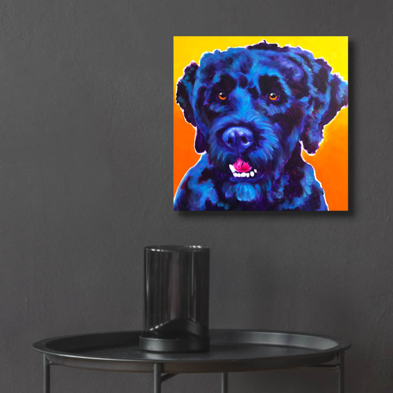 «Chien d'eau portugais - Banques» par Dawg Painter, H 12 po x l 12 po x P 0,13 po