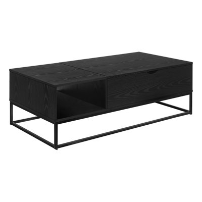 Contemporary Modern Lift-Top Coffee Table With Storage, Black Laminate And Metal, 48" Rectangular Accent Table For Living Room | Gift Idea