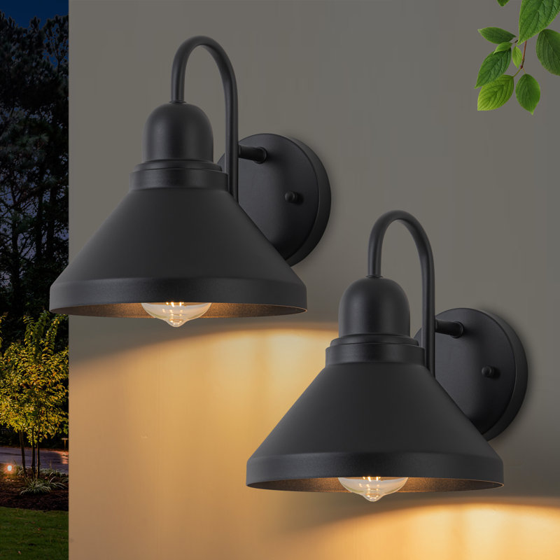 2-pack 9.25 In. Matte Black Gooseneck Outdoor Barn Light Sconce