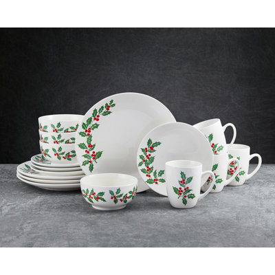 Studio Nova Holly Cheer 16-piece Porcelain Dinnerware Set, Service For 4