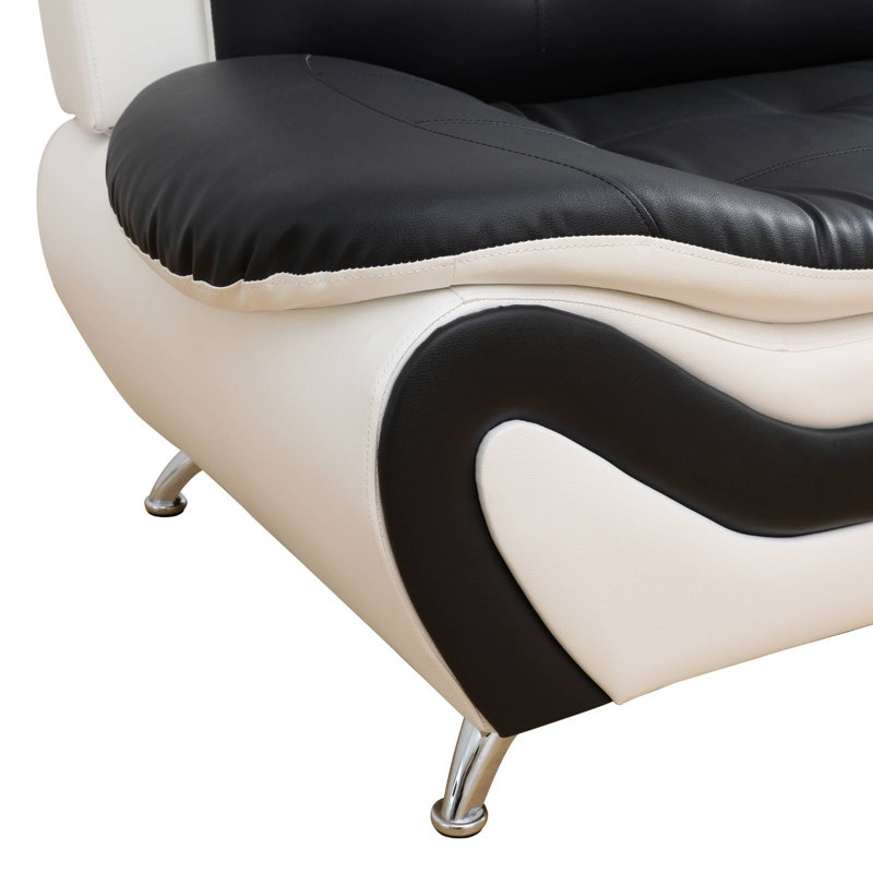 Ensemble de canapé noir et blanc en similicuir 3 pièces avec coussins en mousse haute densité, conception capitonnée et pieds en métal