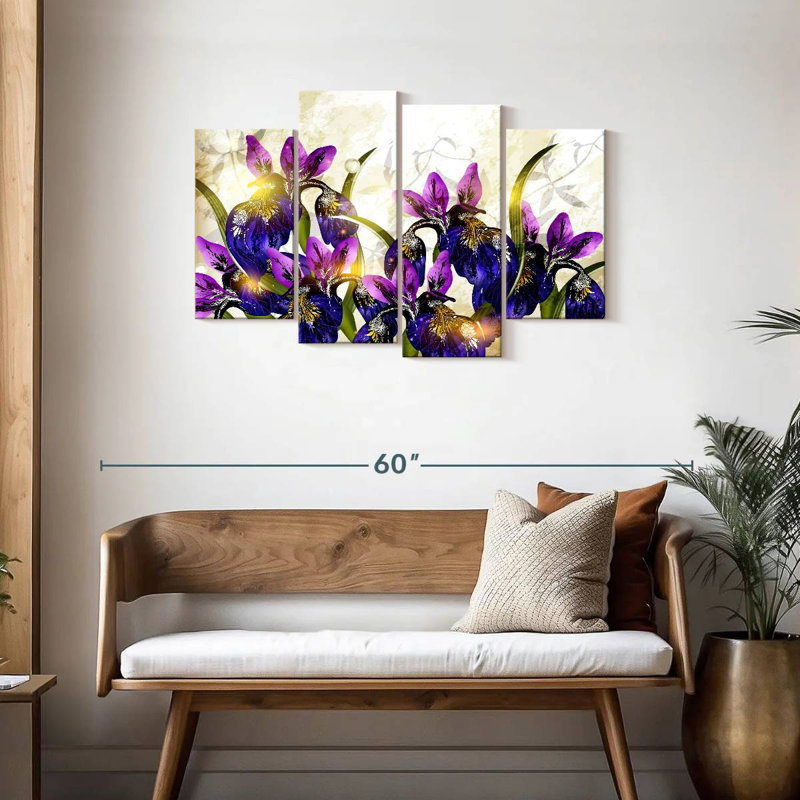 Harnek fleurissant des fleurs d'iris, H 27 po x l 43 po