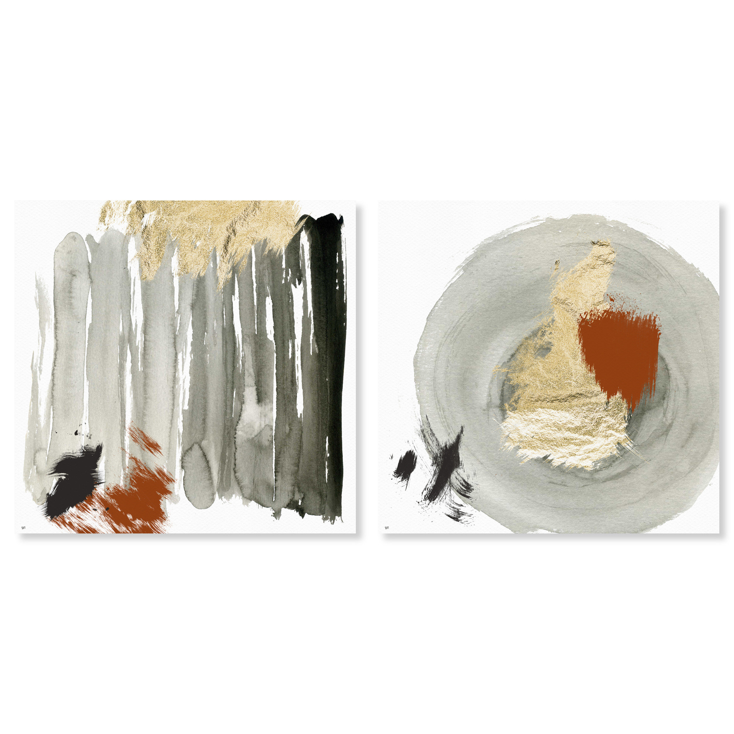 Oliver Gal Eclec Minimal Set, Glam Geometric Brushstrokes Modern Gold ...