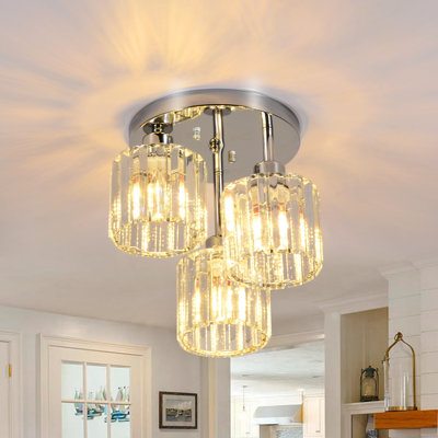 Plafonnier encastré en cristal glamour à 3 lumières avec fer et verre