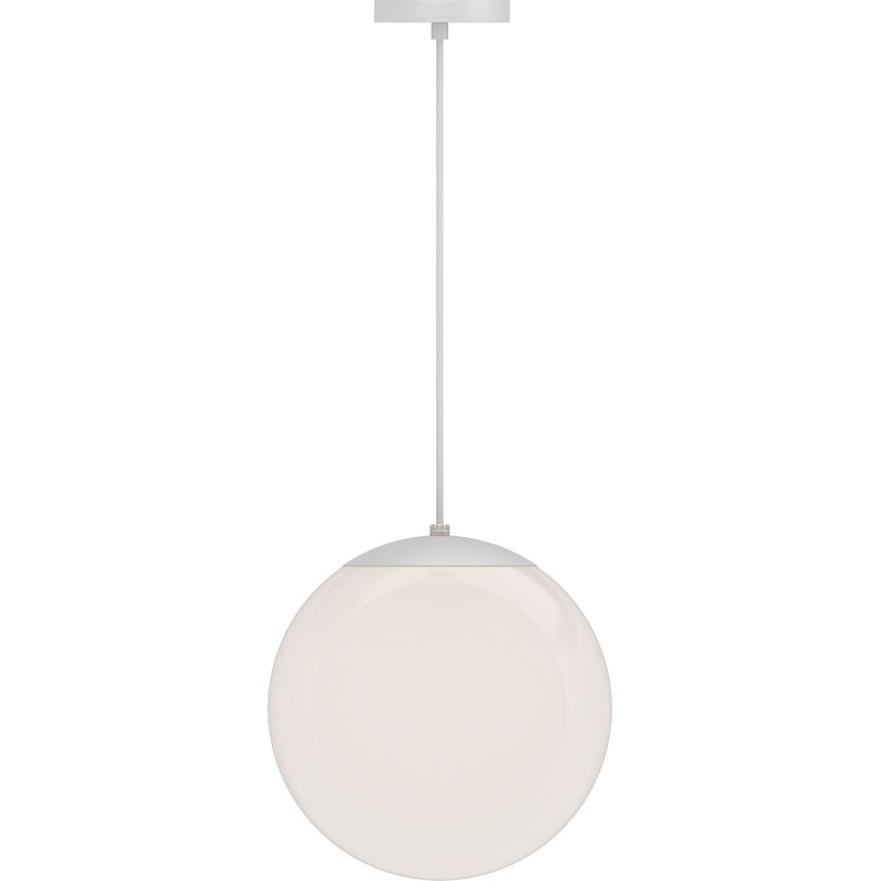  1-Light Indoor White 12" Globe Single Pendant with White Opal Glass Shade, 12" H x 12" W x 12" D
