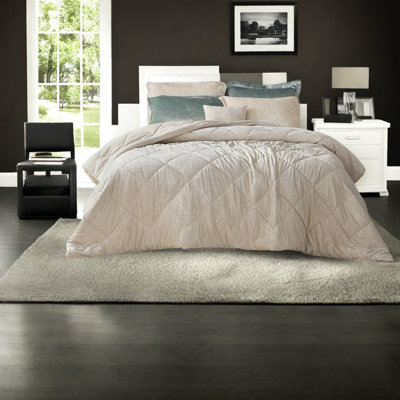 Ensemble de literie pour grand lit en velours luxueux, housse de couette champagne avec motif matelassé