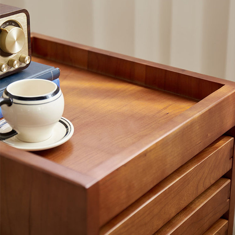 Modern Brown Movable Solid Wood Filing Cabinet