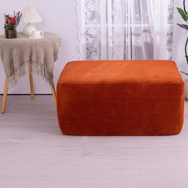 Repose-pieds large carré modulaire avec coins arrondis, tabouret bas rembourré, Corduroy, Orange