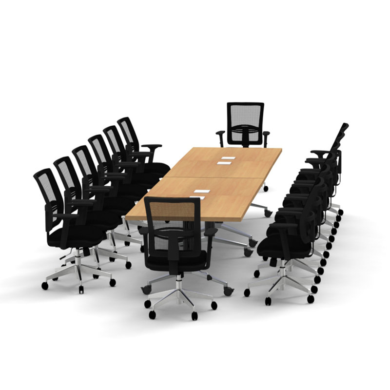 Rectangle 14 Person 80'' L Training Table and Chair Set with Cable Management, Beech
