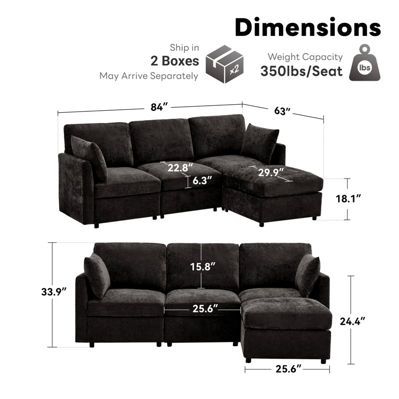 Canapé modulaire réversible avec repose-pieds 4 pièces Sarang, Mélange de polyester noir
