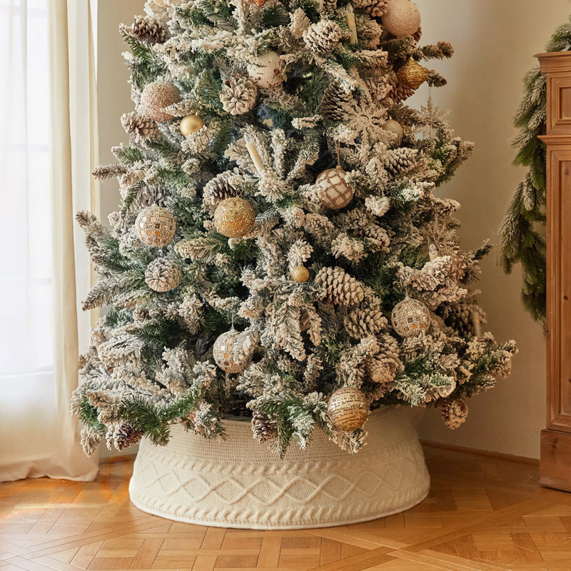 Collier de sapin de Noël pour arbres artificiels, jupe d'arbre de Noël ajustable en tricot de style campagnard - décor rustique blanc crème pour 6 pi 6,5 pi 7 pi 7,5 pi décoration de maison de vacances 2025