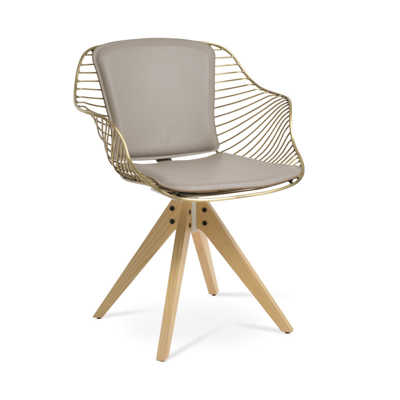 Chaise avec accoudoirs pivotants Zebra Pyramid, Naturel, Brass, Os