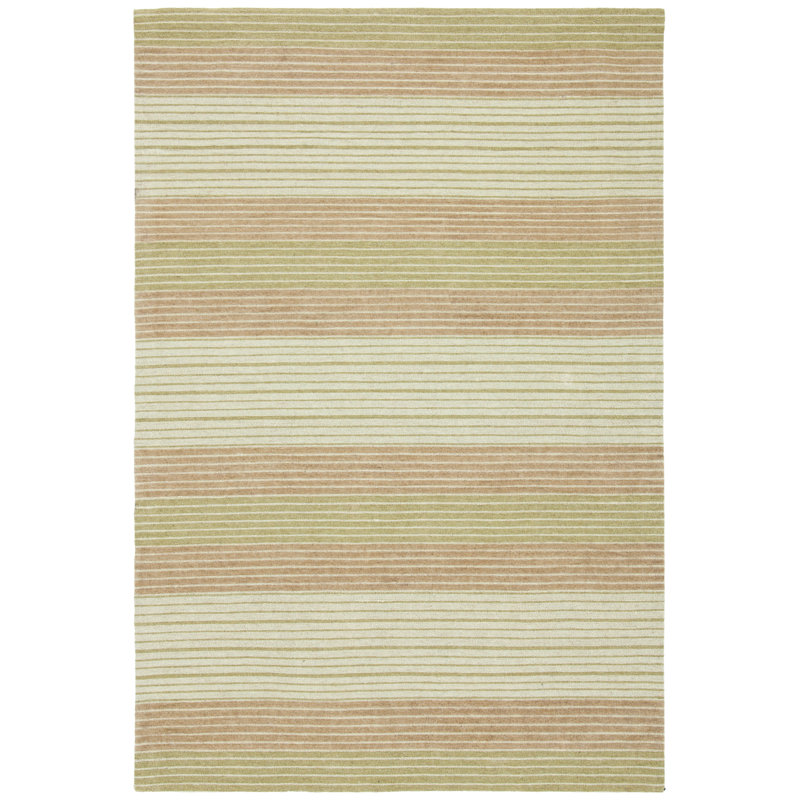 Cruz Hand Loomed Wool/Cotton Striped Rug in Green, Rectangle 4' x 6'