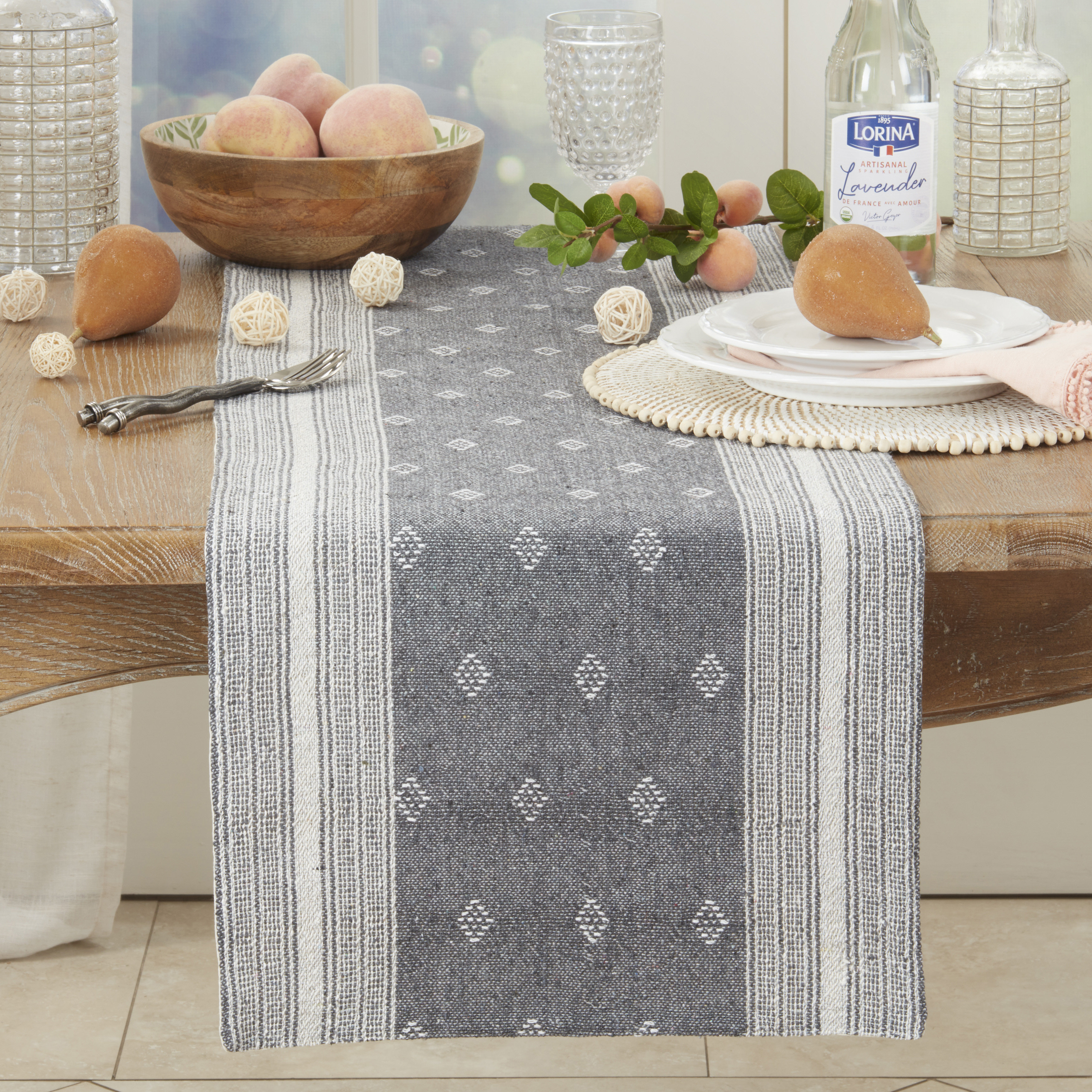 Saro Diamond Patterned Woven Stripe Table Runner | Wayfair, image size:3500x3500