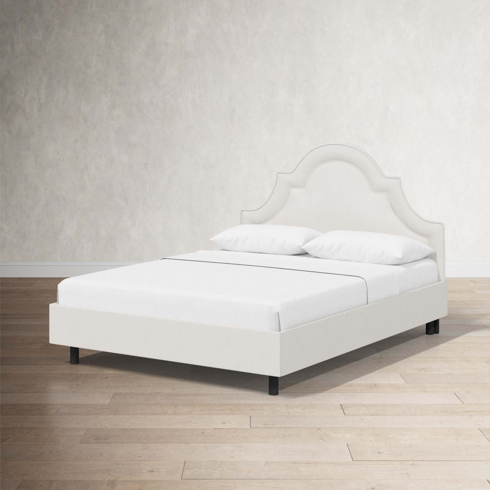 Knipe Upholstered Scalloped Bed, Queen, Bella Light Gray Performance Velvet