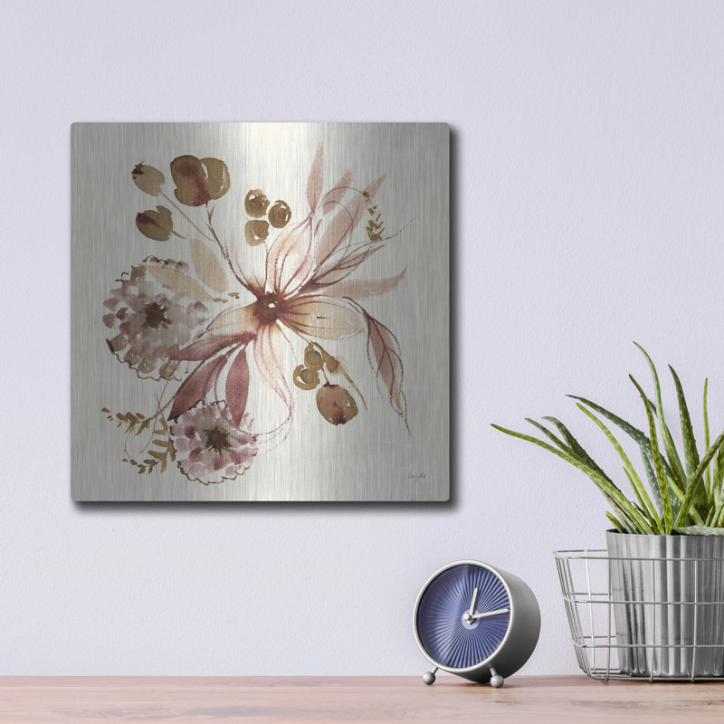 "Sépia floral" par Kristy riz, art mural en métal, H 12 po x l 12 po