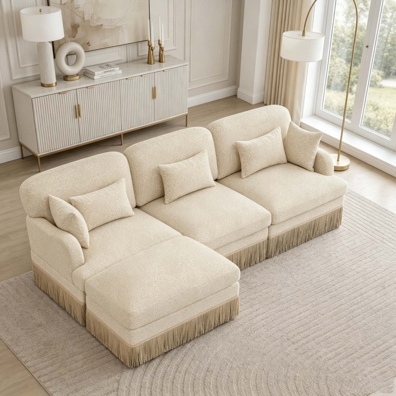 Canapé Comfy Chenille Leopard, Beige+3seat+1Ottomans